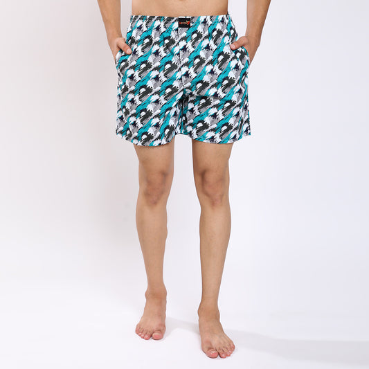 Mentoos Men's Cotton Blue Printed Boxer