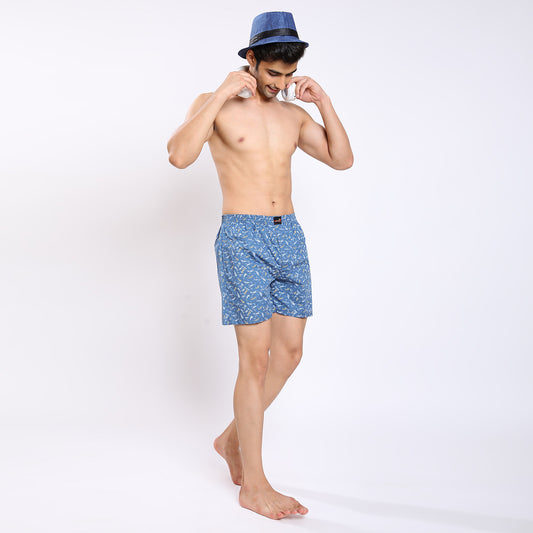 Mentoos Cotton Blue Printed Boxer for Men.