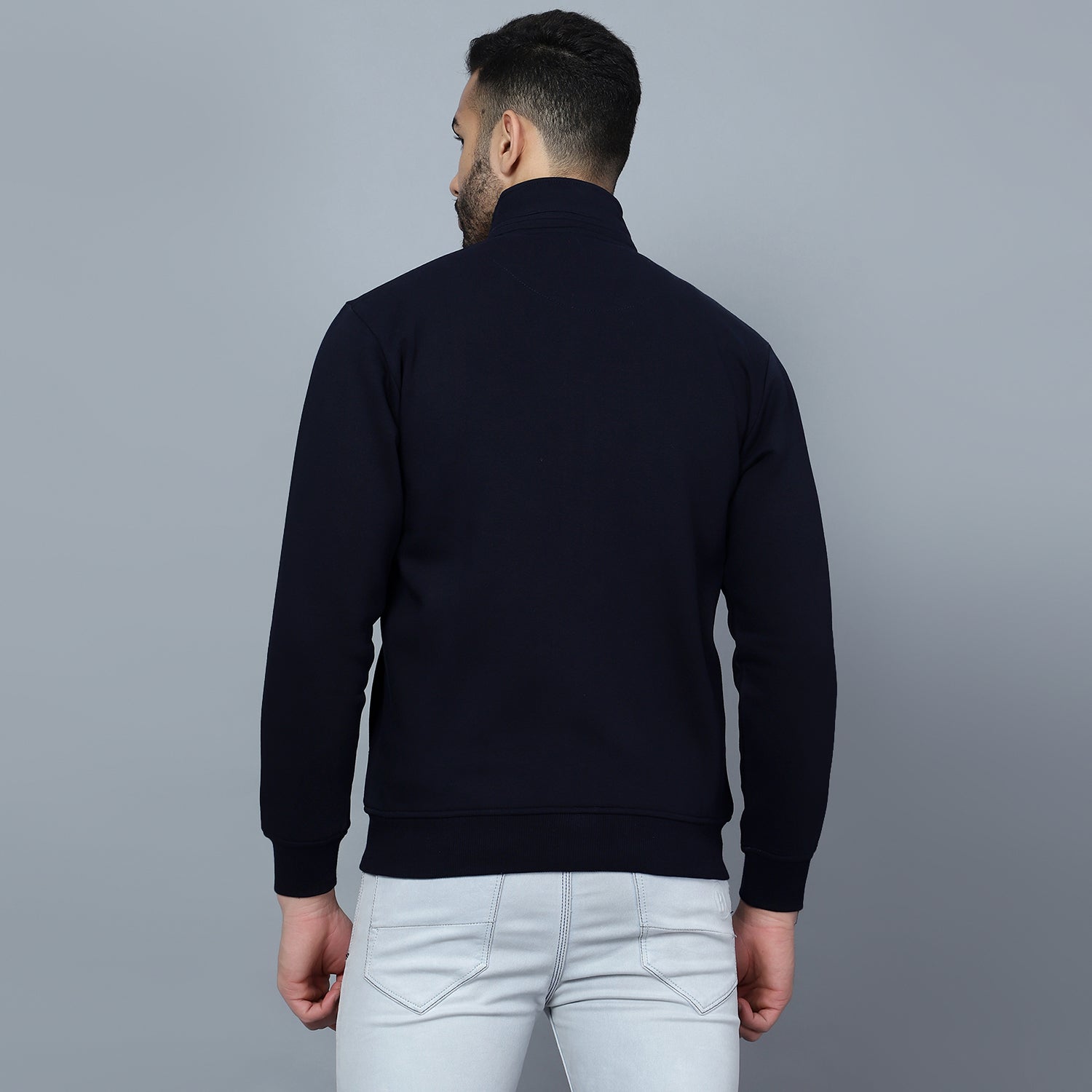 Mentoos Mock Collar Zipper Cotton Sweatshirt Navy Blue