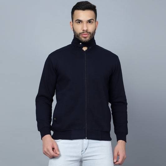 Mentoos Mock Collar Zipper Cotton Sweatshirt Navy Blue