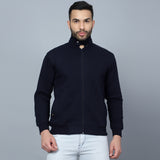 Mentoos Mock Collar Zipper Cotton Sweatshirt Navy Blue