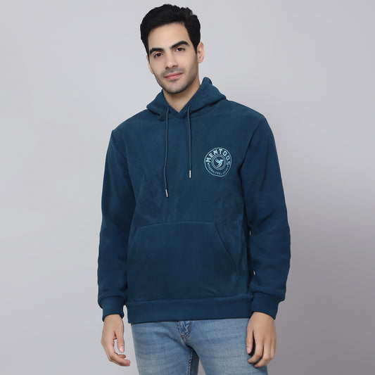 Mentoos Embroidered Hoodie with Kangaroo Pocket Teal Blue.