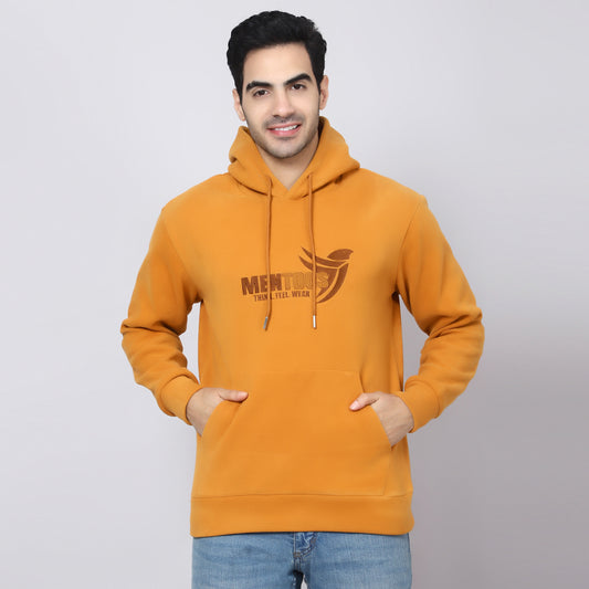 Mentoos Embroidered Hoodie with Kangaroo Pocket Mustard