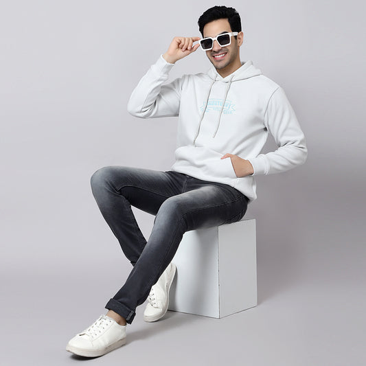 Mentoos Embroidered Hoodie with Kangaroo Pocket Light Grey