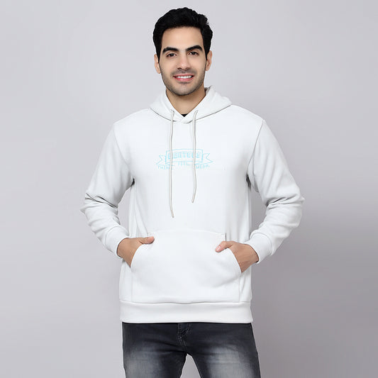 Mentoos Embroidered Hoodie with Kangaroo Pocket Light Grey
