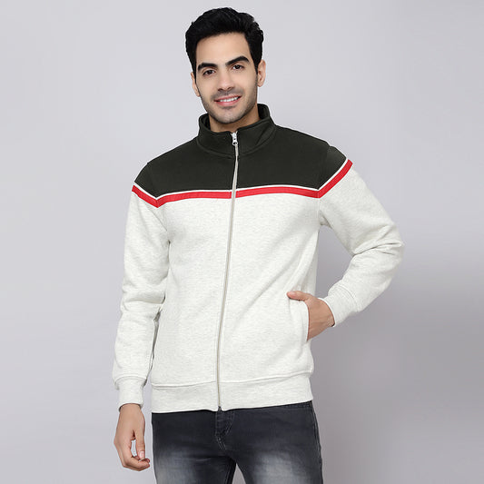 Mentoos Colourblocked Zipper Sweatshirt Green