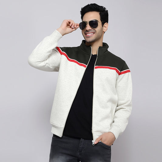 Mentoos Colourblocked Zipper Sweatshirt Green