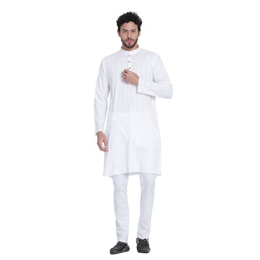 Awadhshree Men's White Cotton Kurta Pajama - Classic Elegance in Comfort