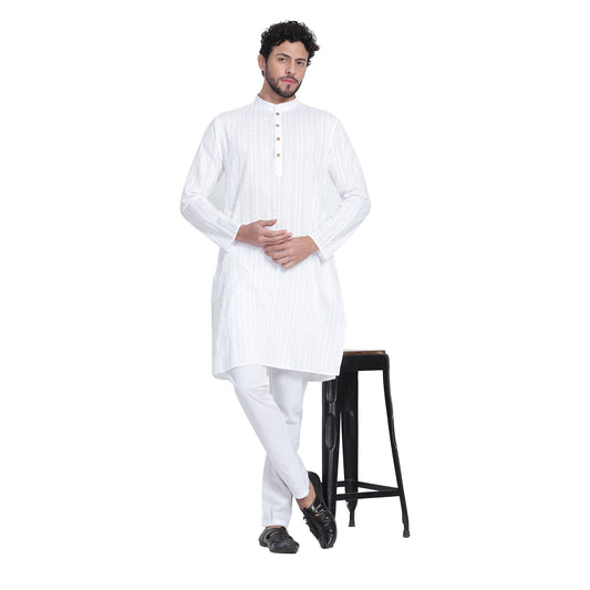 Awadhshree Men's White Cotton Kurta Pajama - Classic Elegance in Comfort
