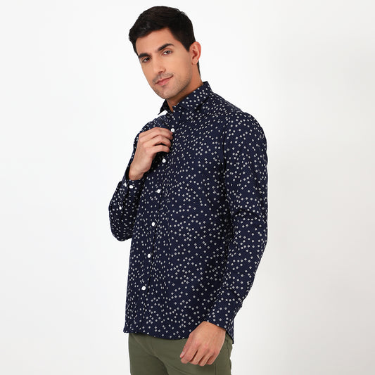 Mentoos Men's Blue Printed Cotton Casual Shirt - Regular Fit
