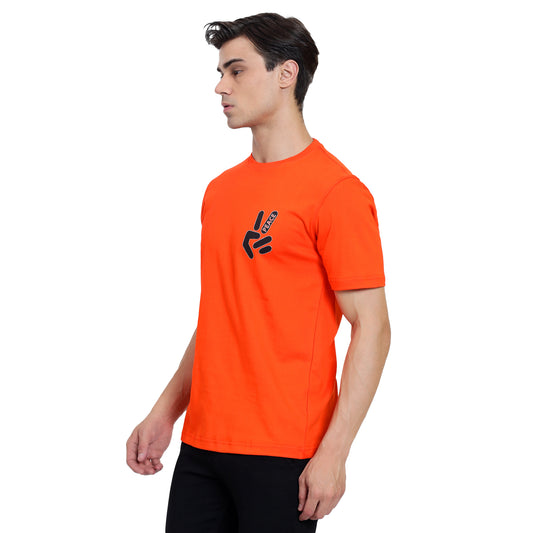 Mentoos Men's Orange Cotton Printed Round Neck Half Sleeves T-Shirt