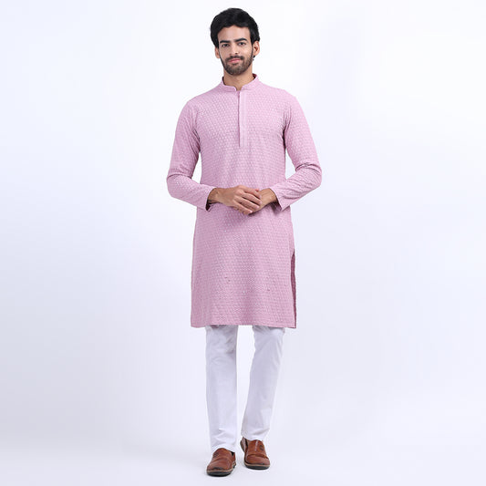 Awadhshree Lilac Embroidered Kurta with Pajama