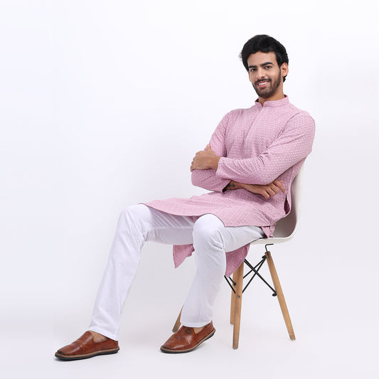 Awadhshree Lilac Embroidered Kurta with Pajama