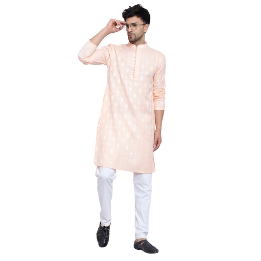 Awadhshree Men's Peach Cotton Blend Kurta Pajama Set - Elegant Ethnic Wear For All Occasions