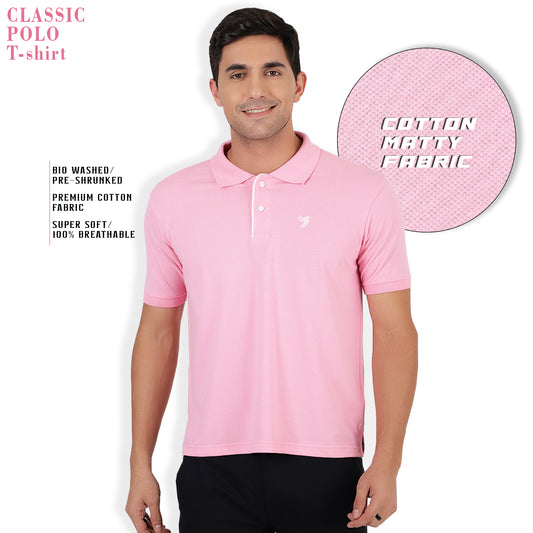 Mentoos Men Poly Cotton Solid Regular Fit Collar Neck Half Sleeves Polo T-Shirt Pink