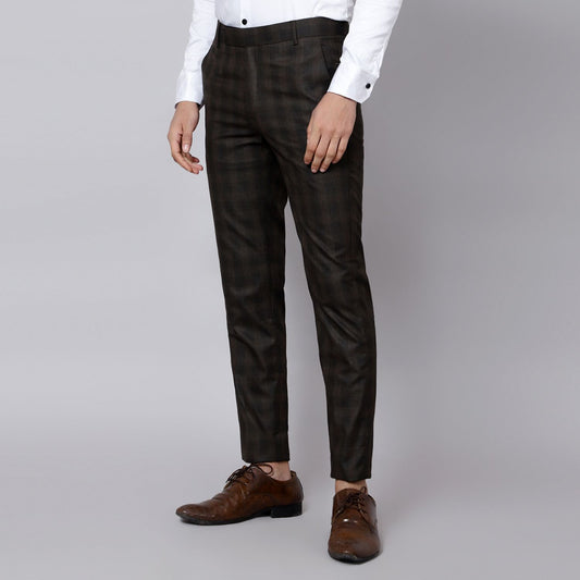 Checkered  slim fit trousers Brown