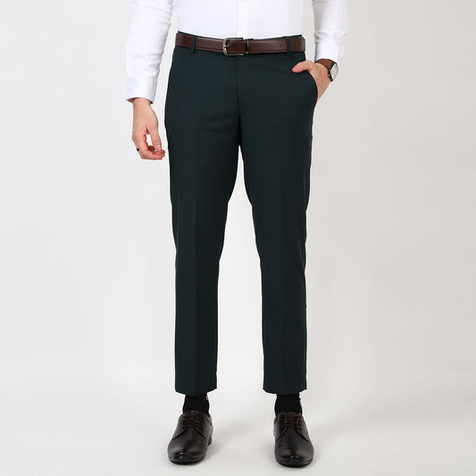 Flat front Solid slim fit trousers Green