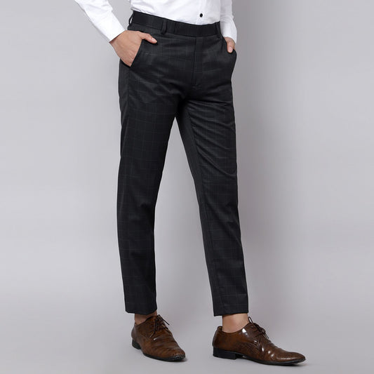 Checkered slim fit trousers Grey