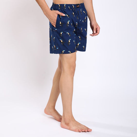 Mentoos Cotton Printed Boxers Shorts for Men Dark Blue Mentoos