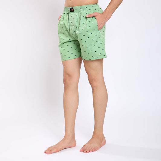 Mentoos Cotton Printed Boxers Shorts for Men Pista Green Mentoos