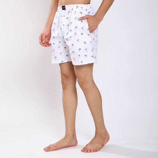 Mentoos Cotton Printed Boxers Shorts for Men White Mentoos