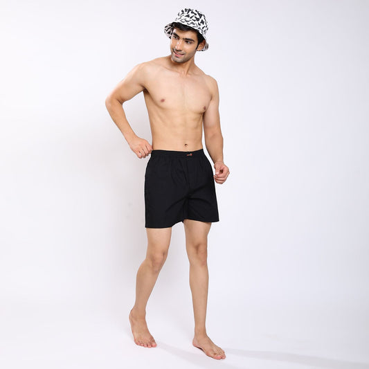 Mentoos Cotton Solid Boxers Shorts for Men Black Mentoos