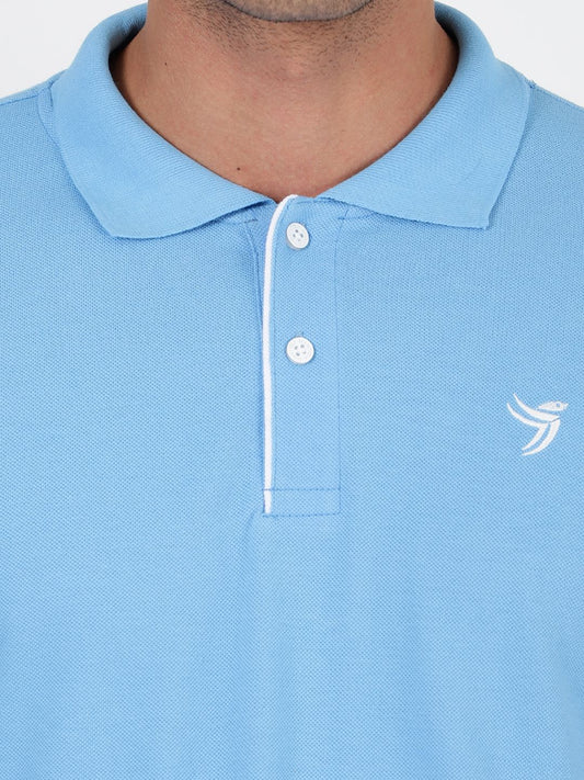 Mentoos Men Poly Cotton Solid Regular Fit Collar Neck Half Sleeves Polo T-Shirt Light Blue Mentoos