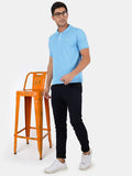 Mentoos Men Poly Cotton Solid Regular Fit Collar Neck Half Sleeves Polo T-Shirt Light Blue Mentoos