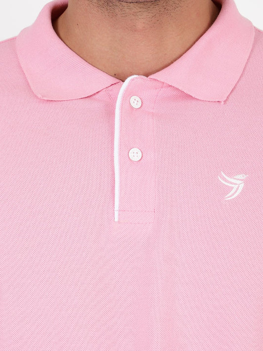 Mentoos Men Poly Cotton Solid Regular Fit Collar Neck Half Sleeves Polo T-Shirt Pink Mentoos