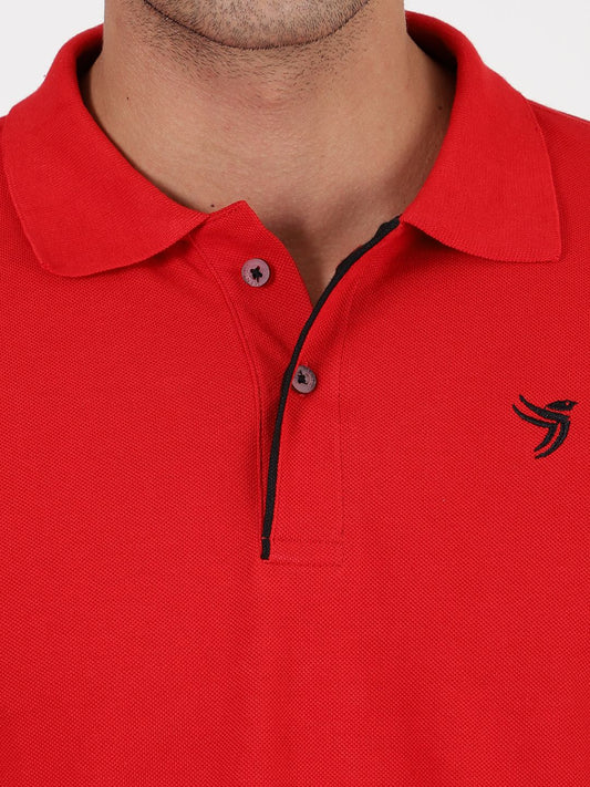 Mentoos Men Poly Cotton Solid Regular Fit Collar Neck Half Sleeves Polo T-Shirt Red Mentoos