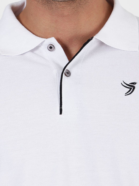 Mentoos Men Poly Cotton Solid Regular Fit Collar Neck Half Sleeves Polo T-Shirt White Mentoos