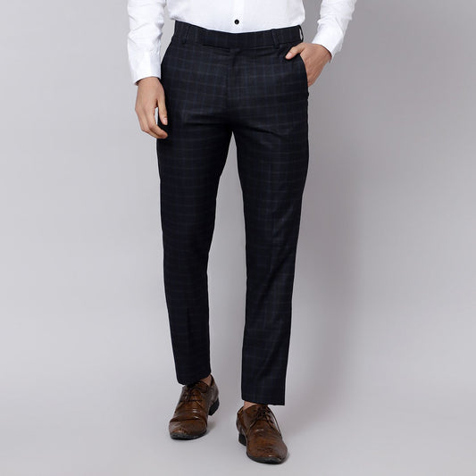 Checkered slim fit trousers Navy Blue