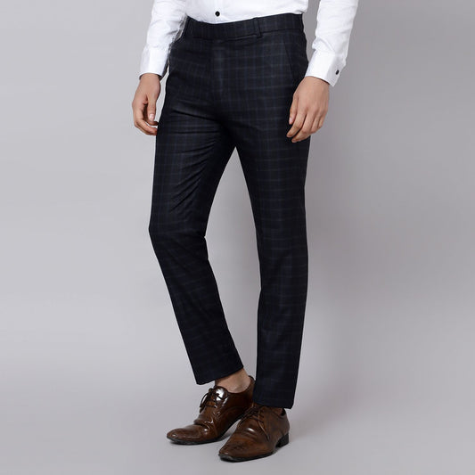 Checkered slim fit trousers Navy Blue