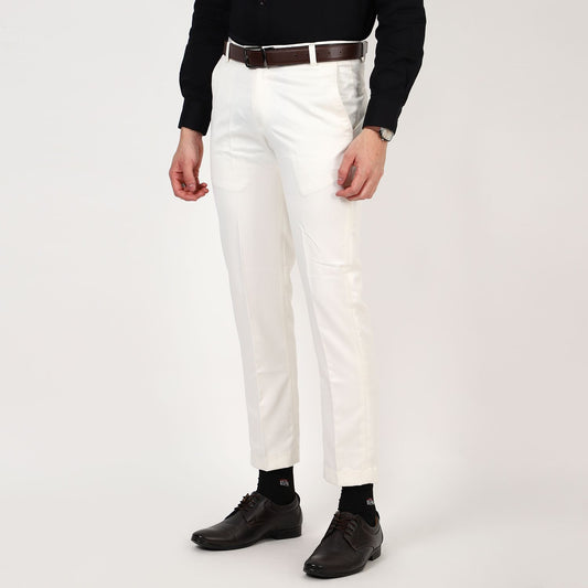Flat front Solid slim fit trousers White