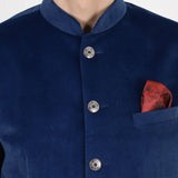 Awadhshree Velvet Jodhpuri Bandgala Blazer Blue