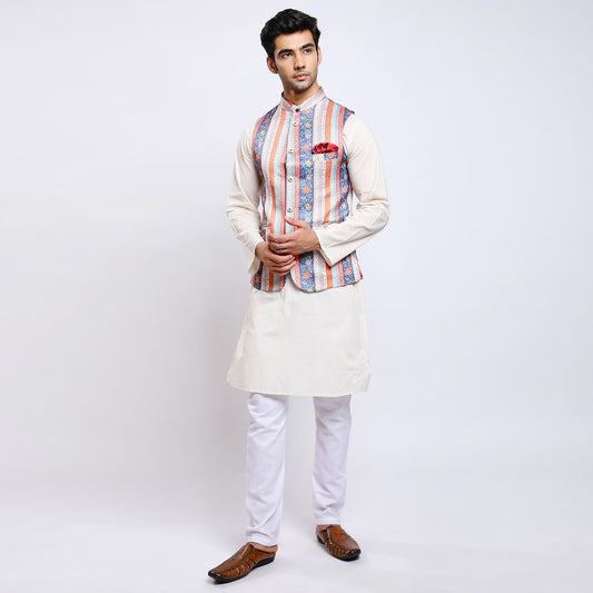 Awadhshree Satin Printed Nehru jacket Multi