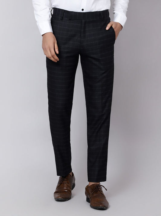 Checkered slim fit trousers Black
