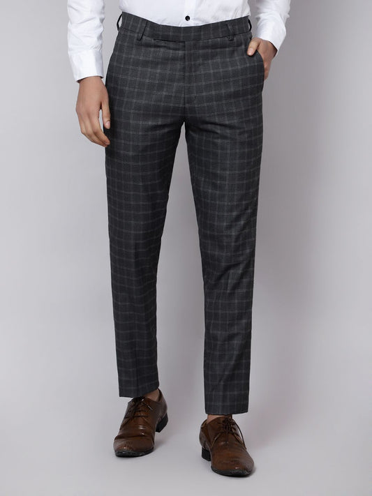 Checkered slim fit trousers Dark Grey