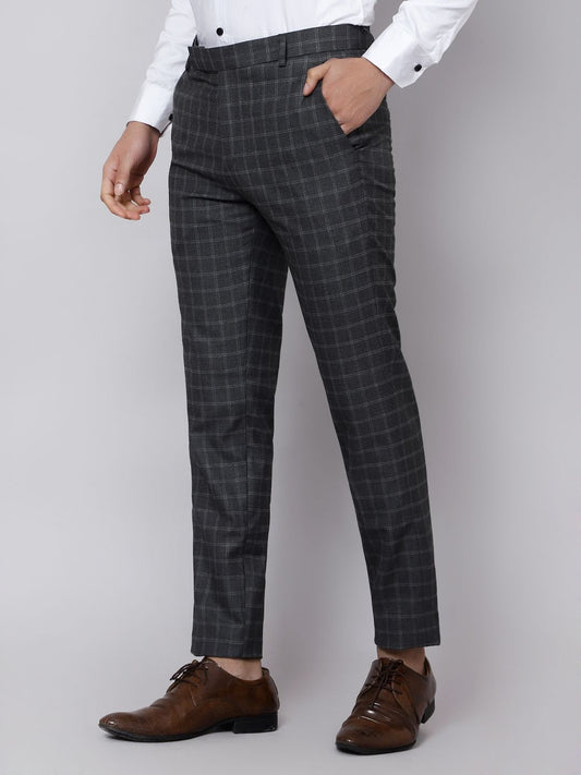 Checkered slim fit trousers Dark Grey