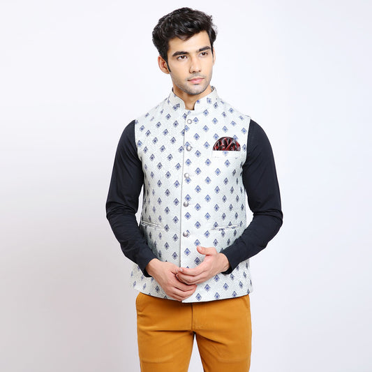 Awadhshree Self Design Nehru Jacket Grey