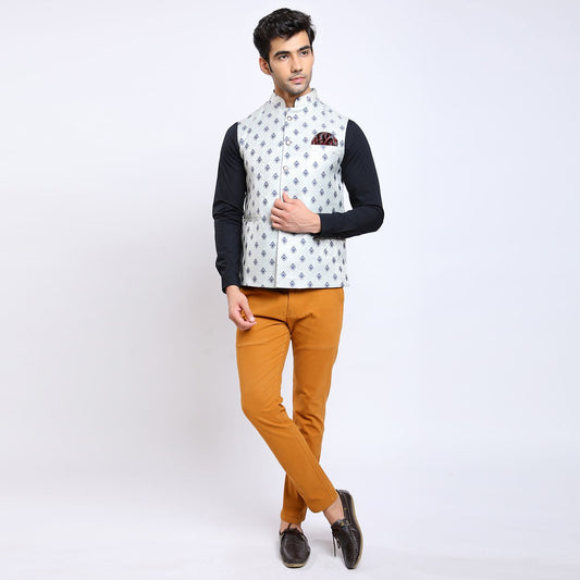 Awadhshree Self Design Nehru Jacket Grey