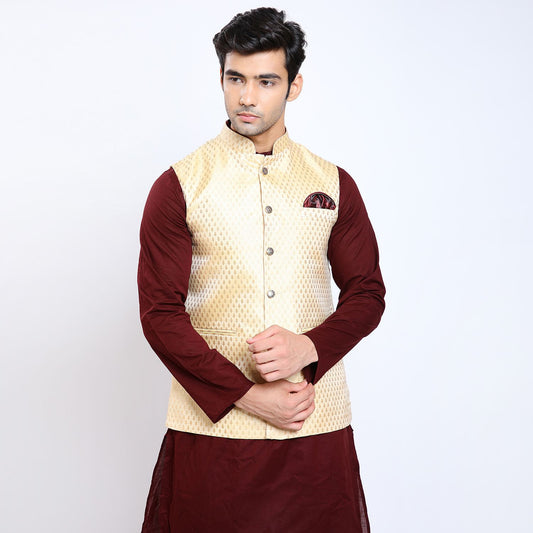 Awadhshree Self Design Nehru Jacket Gold