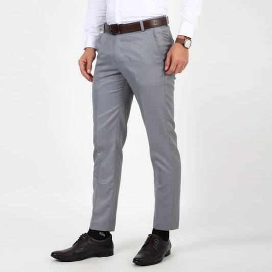 Flat front Solid slim fit trousers Grey