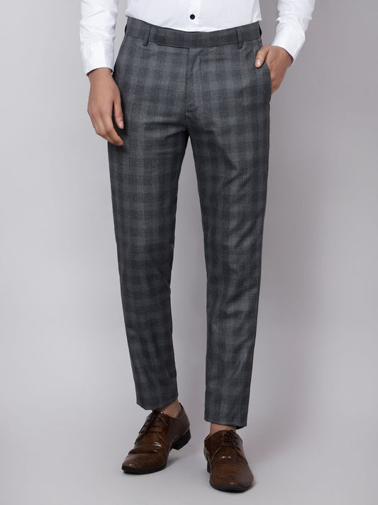 Checkered slim fit trousers Light Grey