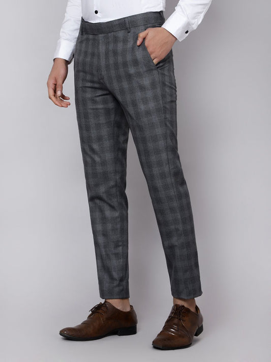 Checkered slim fit trousers Light Grey