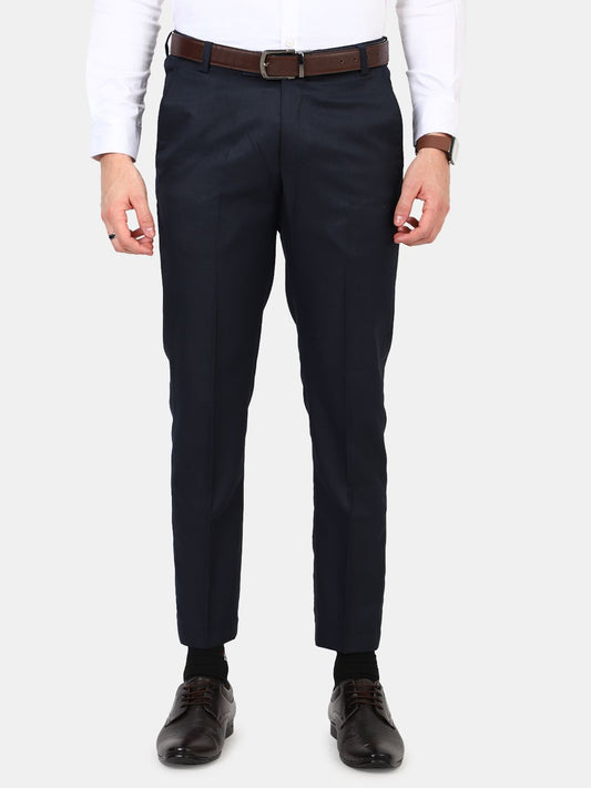 Flat front Solid slim fit trousers Navy Blue