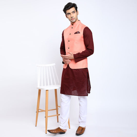 Awadhshree Solid Nehru Jacket Peach