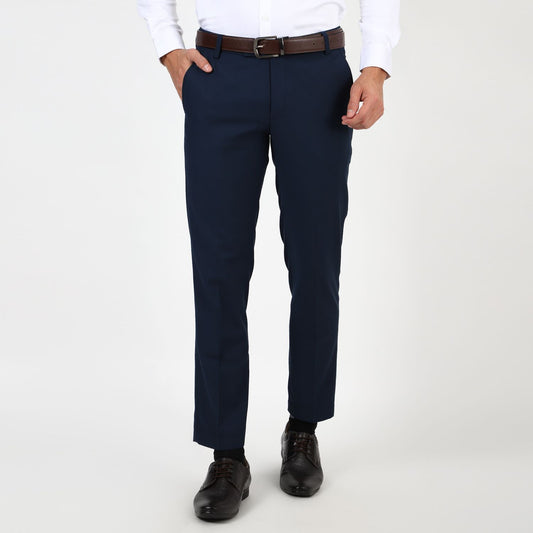 Flat front Solid slim fit trousers Royal Blue