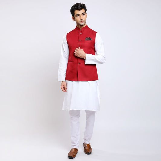 Awadhshree Solid Nehru Jacket Red