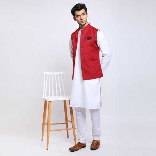 Awadhshree Solid Nehru Jacket Red